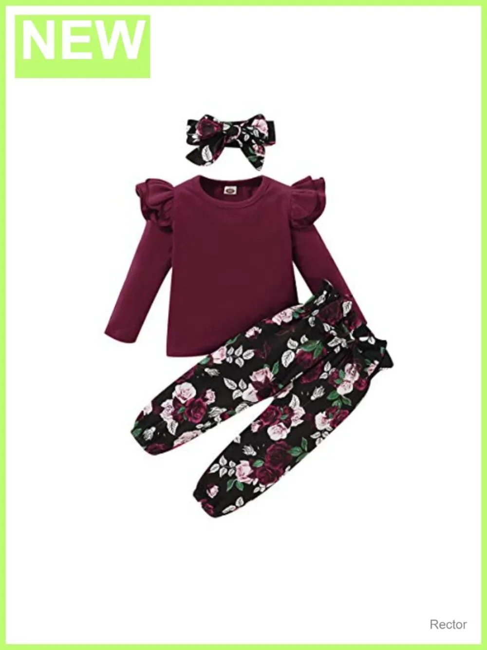 Toddler Girl 3Pc Outfit Set Long Sleeve Top Bow Pants Headband 1-6Y